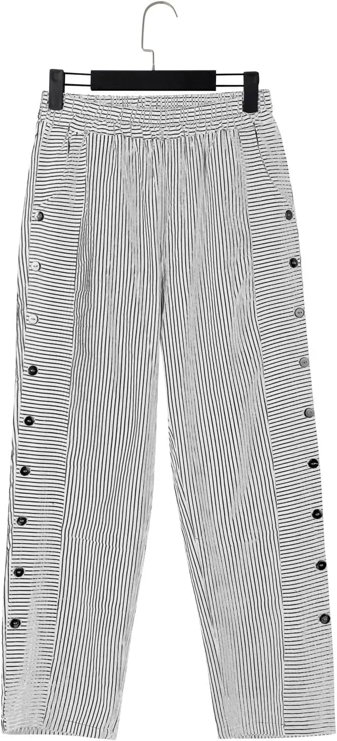 Cropped Linen Pants for Women Casual Straight Leg Elastic Waist Pants Printed Beach Summer Trousers with Pockets