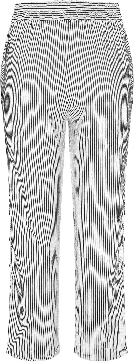 Cropped Linen Pants for Women Casual Straight Leg Elastic Waist Pants Printed Beach Summer Trousers with Pockets