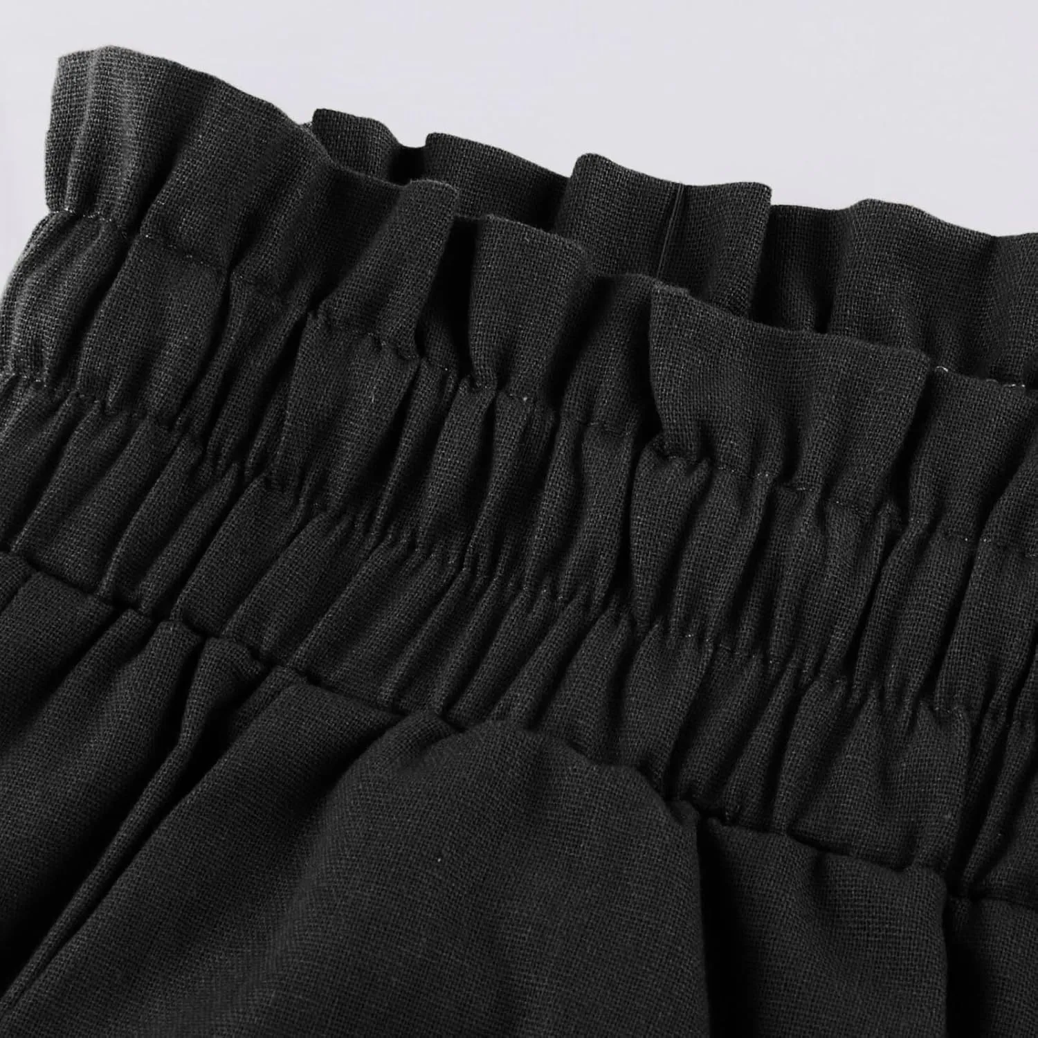 Cropped Wide Leg Linen Pants for Women Drawstring Elastic Waist Paperbag Pants Casual Loose Summer Beach Trousers