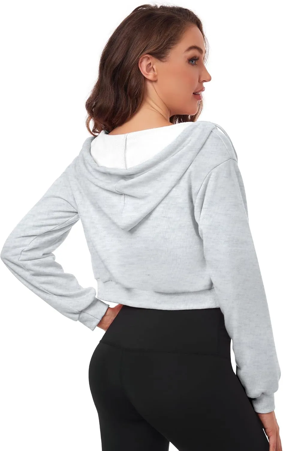 Cropped Zip Up Hoodie Women Jacket Top Sweatshirt Casual Basic Gym Workout Sport