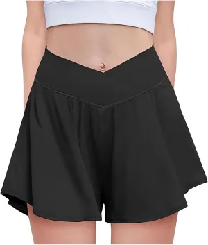 Crossover Flowy Shorts for Women 2 in 1 Athletic Gym Workout Butterfly Short Sweat Cute Yoga Skirt Skort with Pockets
