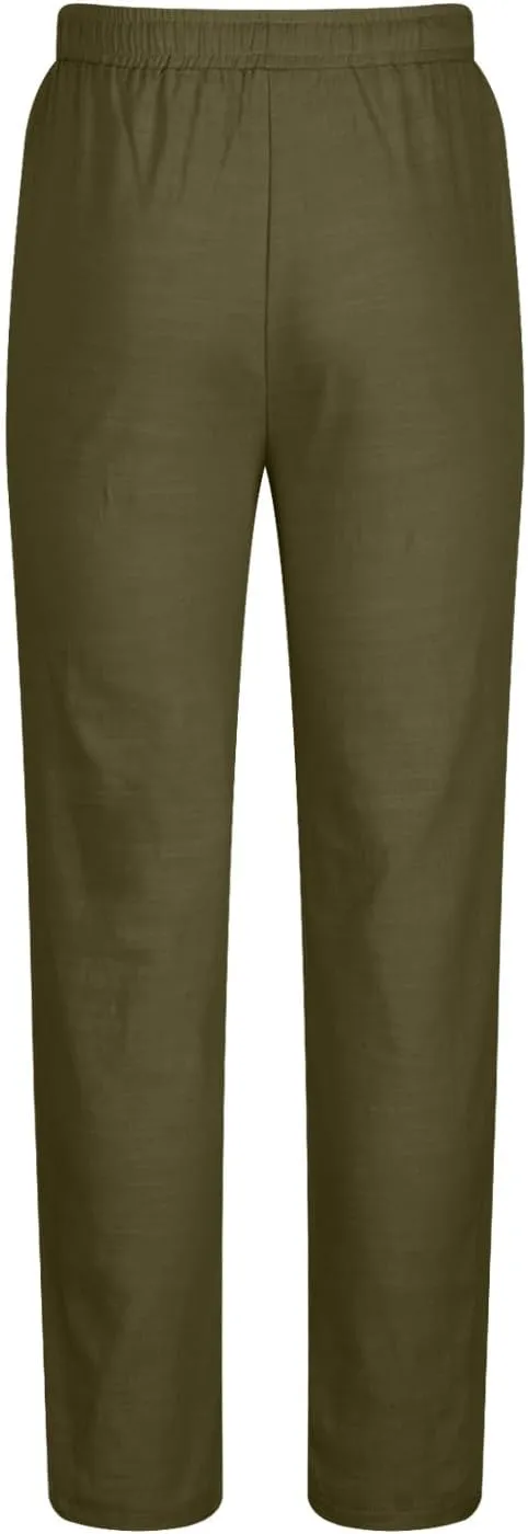 Ctreela Men's Summer Linen Pants Casual Lightweight Drawstring Elastic Waist Beach Pants Straight Leg Breathable Yoga Pants