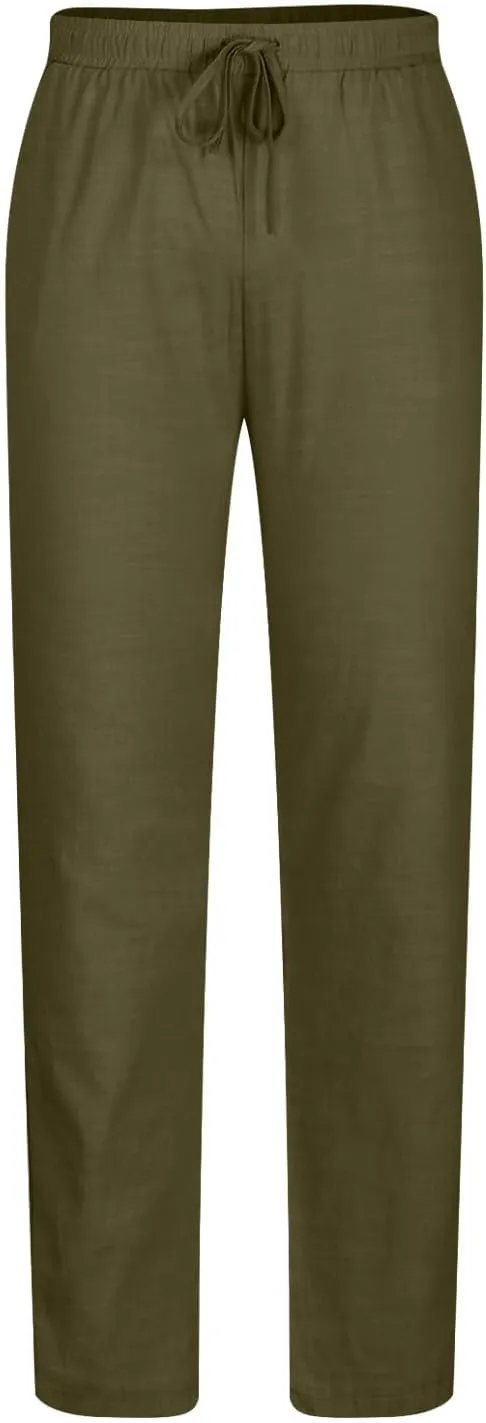 Ctreela Men's Summer Linen Pants Casual Lightweight Drawstring Elastic Waist Beach Pants Straight Leg Breathable Yoga Pants