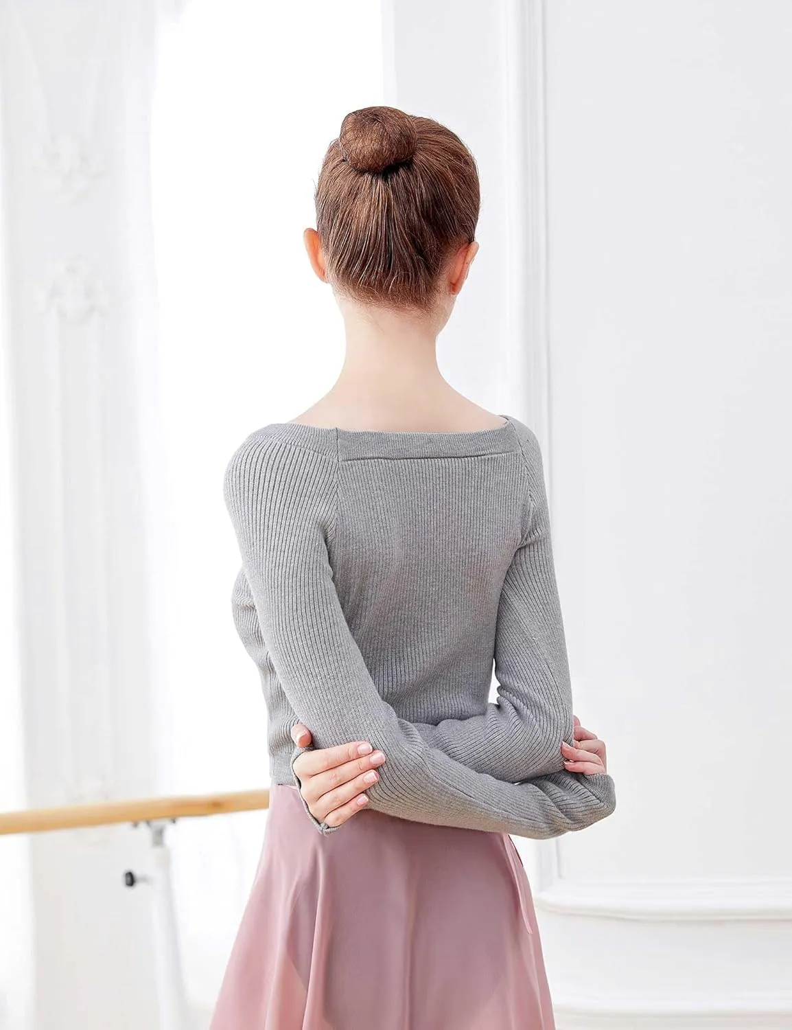 Daydance Teen Girls Women Long Sleeve Dance Sweater Soft Ballet Warm Up Pullover for Leotards
