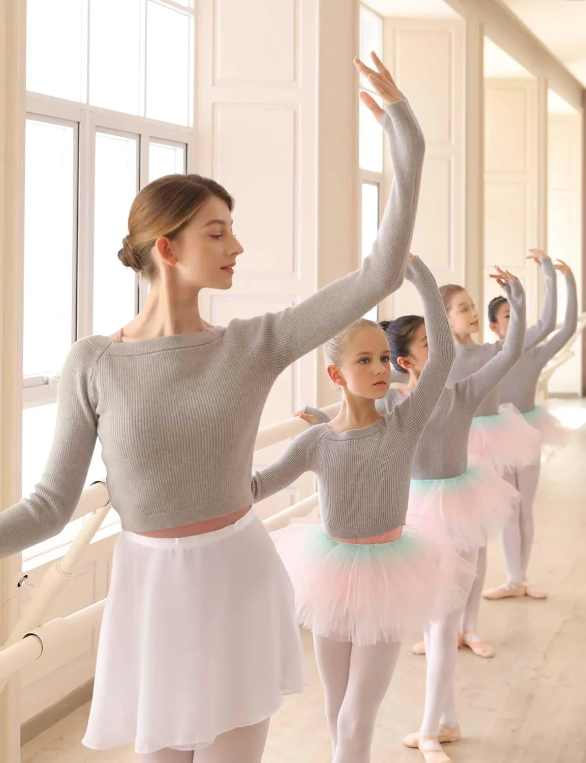 Daydance Teen Girls Women Long Sleeve Dance Sweater Soft Ballet Warm Up Pullover for Leotards