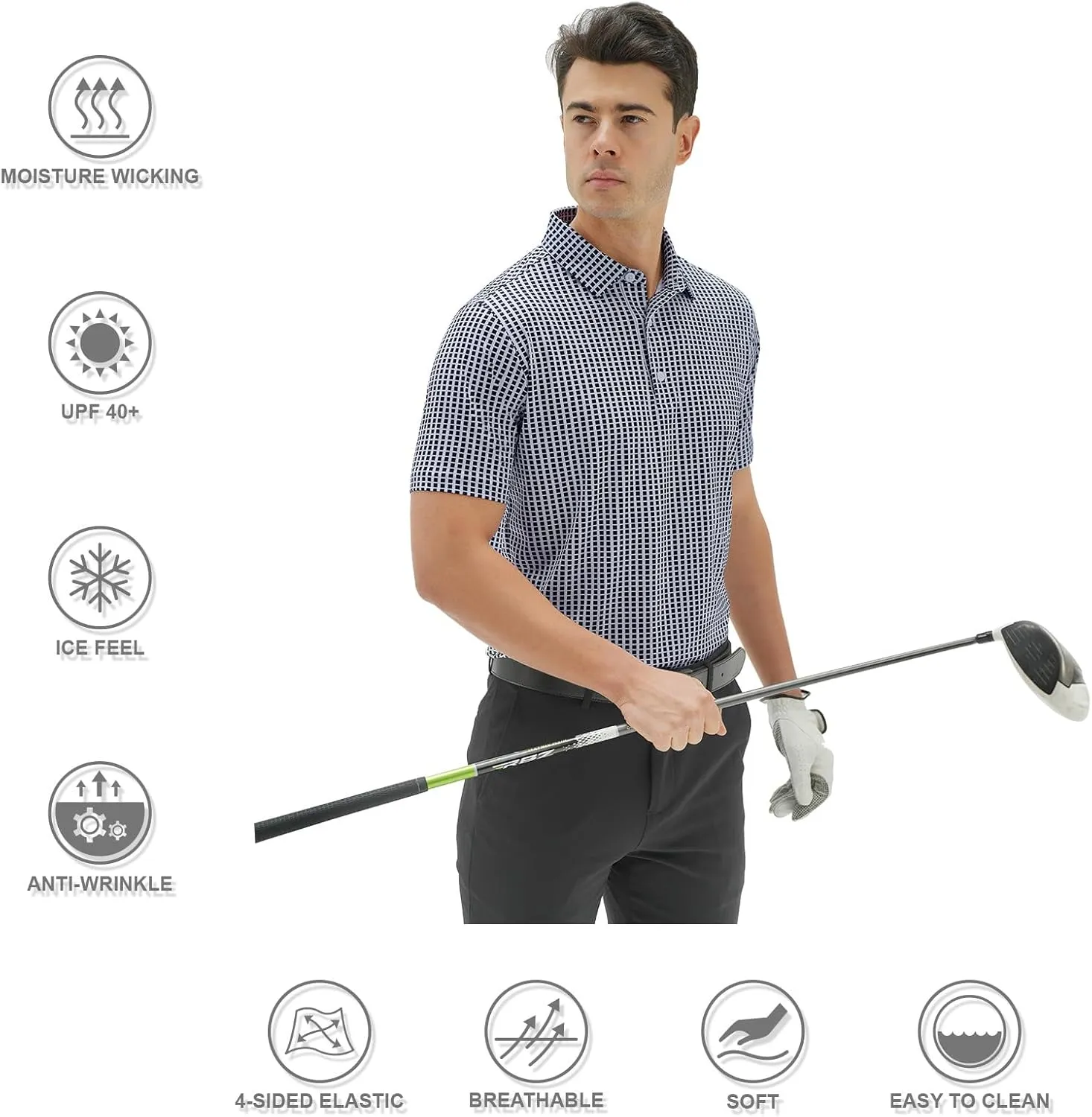 DEOLAX Mens Polo Shirts Fashion Print Mens Golf Shirt Dry Fit Mens Golf Polo Short Sleeve Quick Dry Funny Golf Shirt for Men