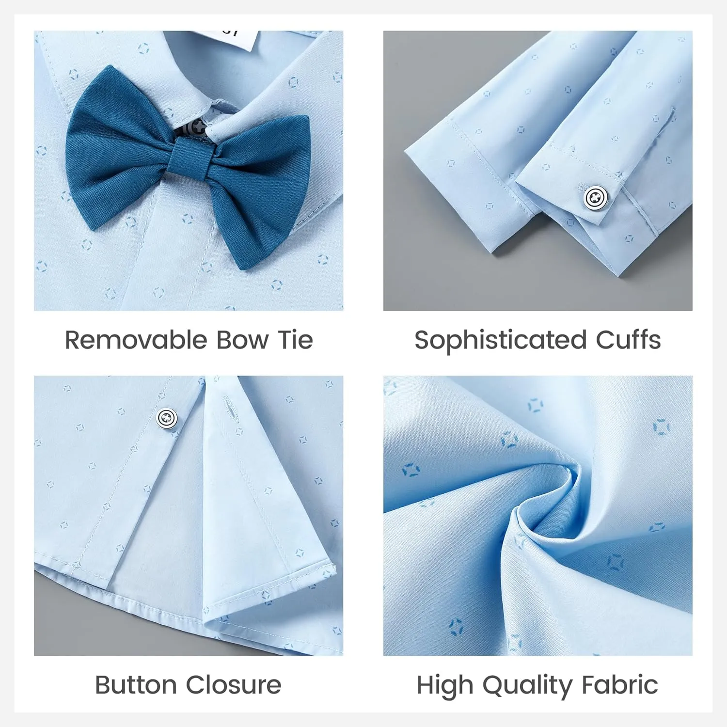 DISAUR Boys Dress Shirts Toddler Boy Button Down Shirt Long Sleeve Removable Bow Tie Button Up Shirt White Formal Graduation