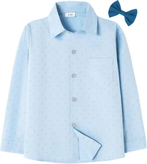 DISAUR Boys Dress Shirts Toddler Boy Button Down Shirt Long Sleeve Removable Bow Tie Button Up Shirt White Formal Graduation