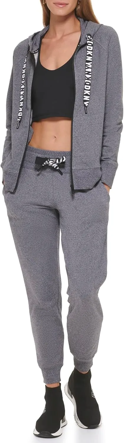 DKNY Women's Logo Drawstring Zip Up Hoodie, Activewear Sweatshirt