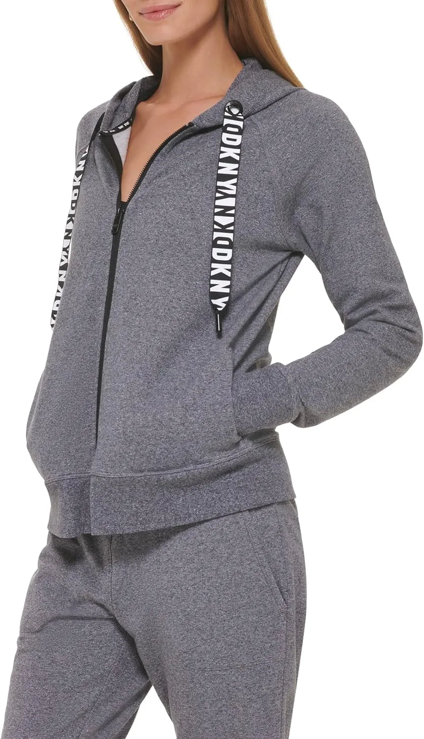 DKNY Women's Logo Drawstring Zip Up Hoodie, Activewear Sweatshirt