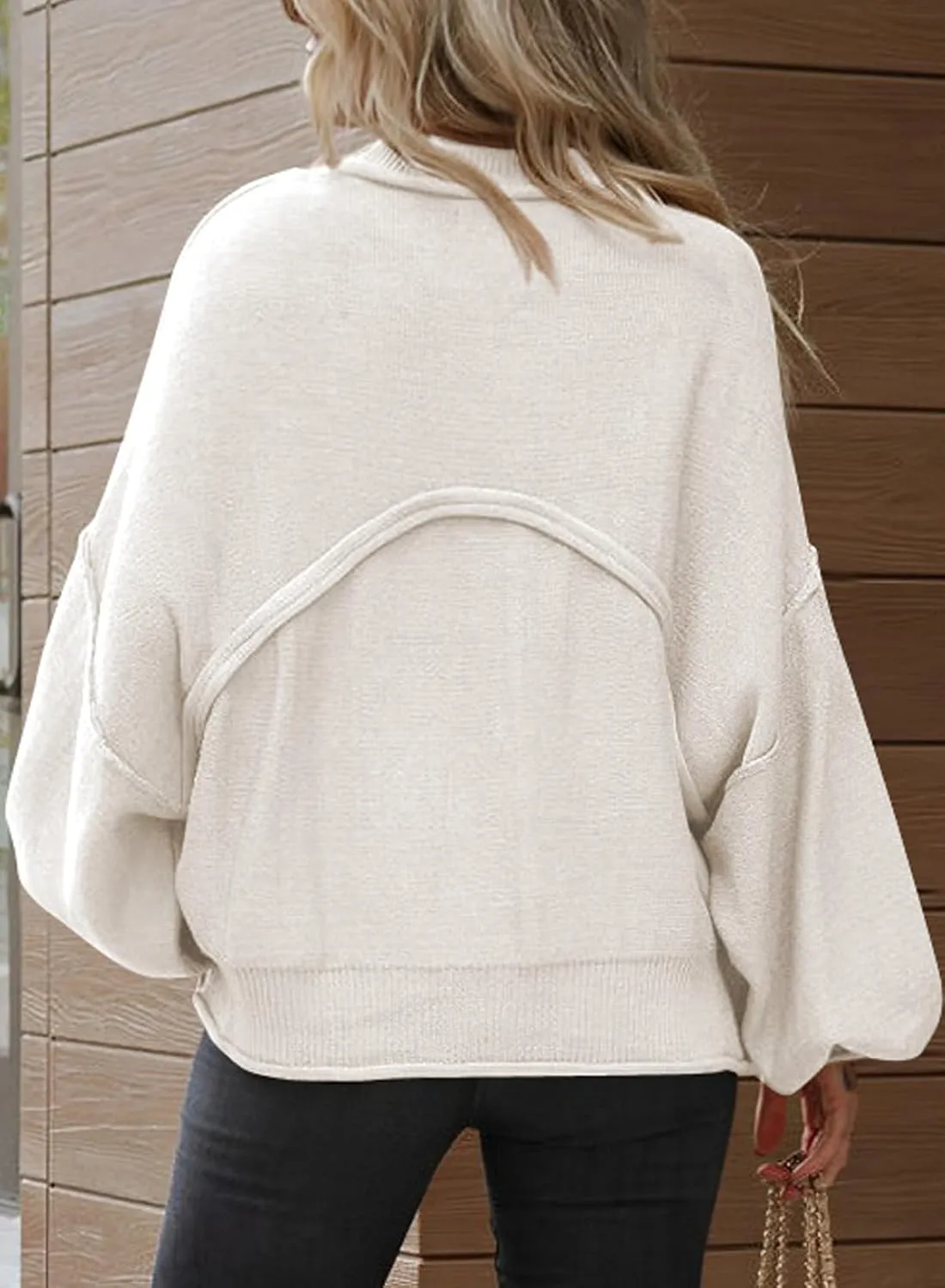 Dokotoo Women's Sweater 2024 Fall Winter Long Sleeve Casual Tops Ribbed Hem Knitwear Lantern Pullover Sweater