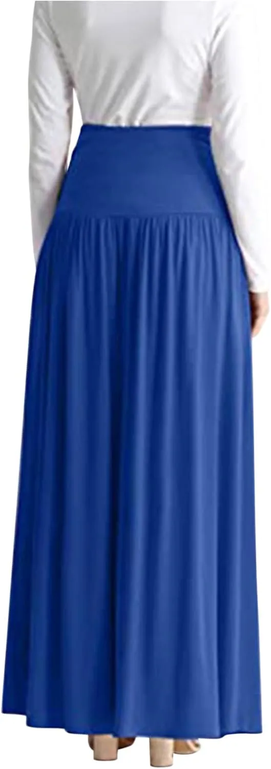 Dressy Casual Ankle Length Skirts for Women High Waist Pleated Maxi Skirt Elegant Business Work Skirt with Pocket