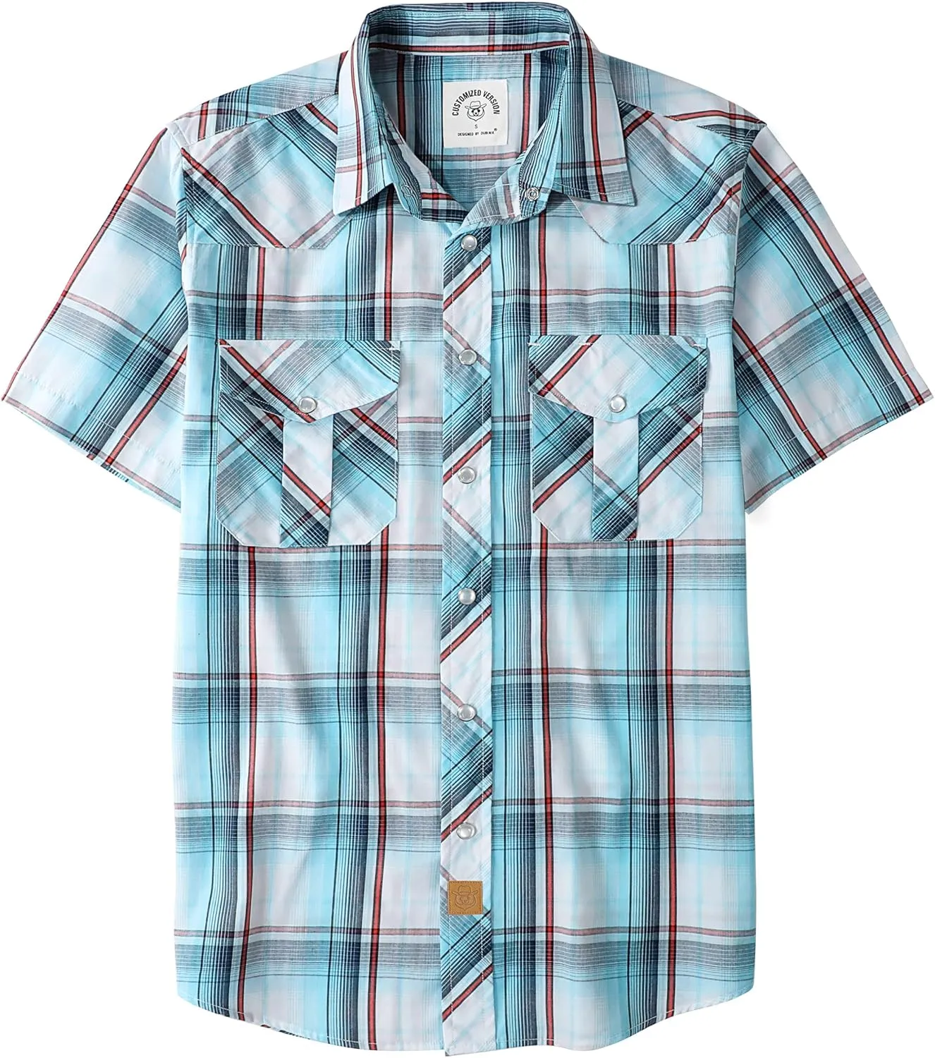 Dubinik Western Shirts for Men Short Sleeve Plaid Pearl Snap Shirts for Men Button Up Shirt Cowboy Casual Work Shirt