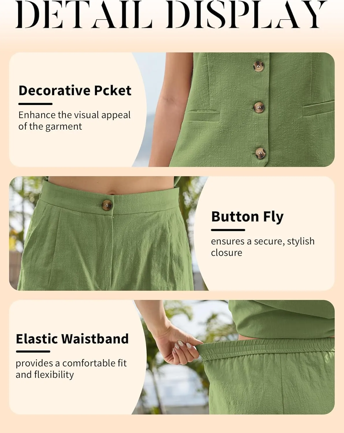 ELLEVEN Women's 2 Piece Summer Outfits Linen Lounge Matching Sleeveless V-Neck Vest and Shorts Sets 2025