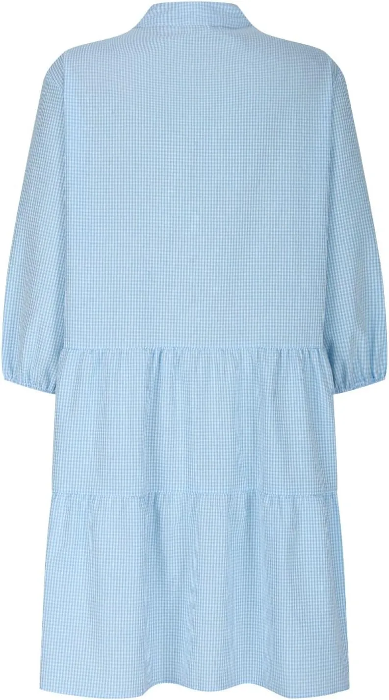 Fall Dresses for Women 2024 Trendy Loose Fit V-Neck Button Solid Color Dress Casual 3/4 Sleeve Plaid Dress Outfits