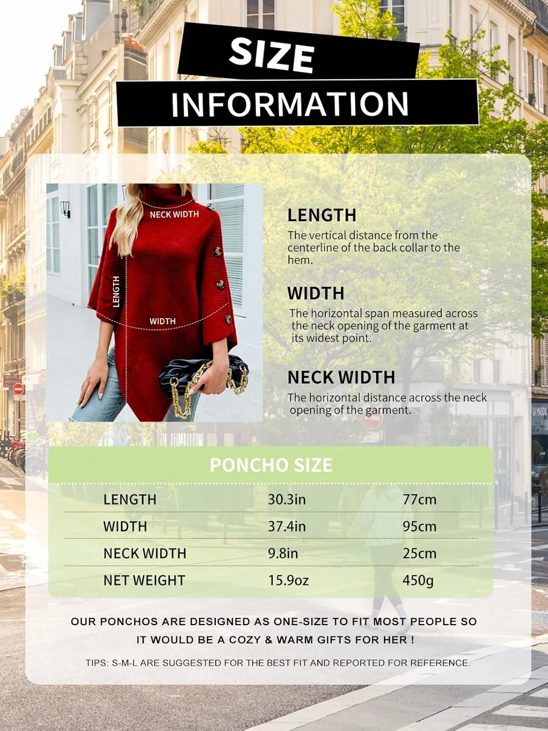 Ferand Women's Turtleneck Button Detail Poncho High Neck Asymmetrical Pullover Sweater for Fall Winter Outfits