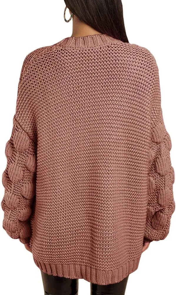FERBIA Women Oversized Cardigan Knitted Cute Chunky Sweaters Wrap Long Fall Pom Pom Open Front Knit