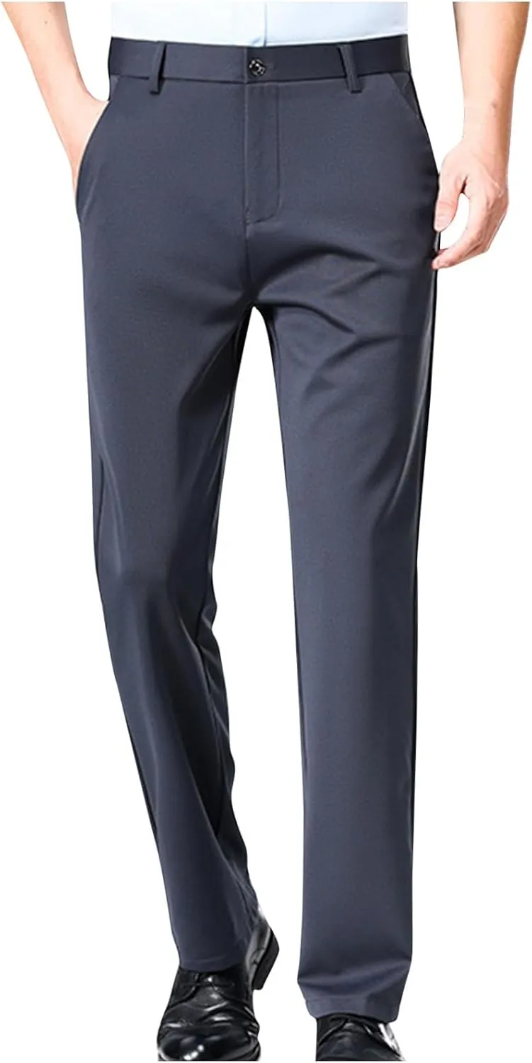 Finelylove Mens Dress Pants Casual Slim Fit Flat Front Formal Pants Wrinkle Free Tapered Trousers Trendy