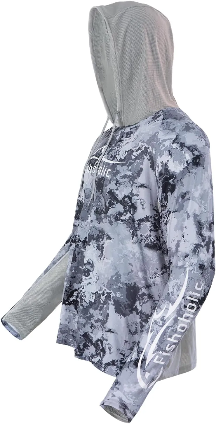 Fishoholic UPF 50 Performance Fishing Shirt - Long Sleeve MESH Hoodie - Loose Keg Fit - Breathable Quick Dry Sun Protection