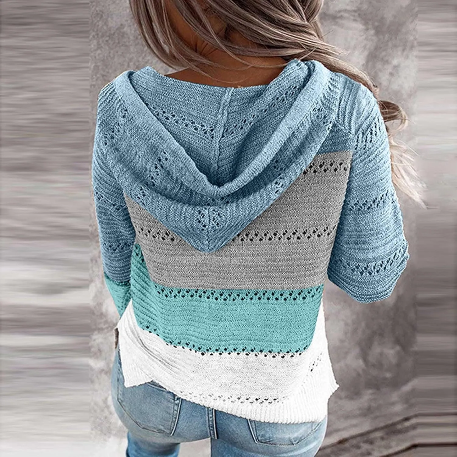 FQZWONG Spring Sweaters for Women 2025 Plus Size Long Sleeve Hoodies Casual Ladies Sweatshirts Fashion Knit Hooded Tops