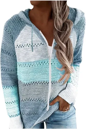 FQZWONG Spring Sweaters for Women 2025 Plus Size Long Sleeve Hoodies Casual Ladies Sweatshirts Fashion Knit Hooded Tops
