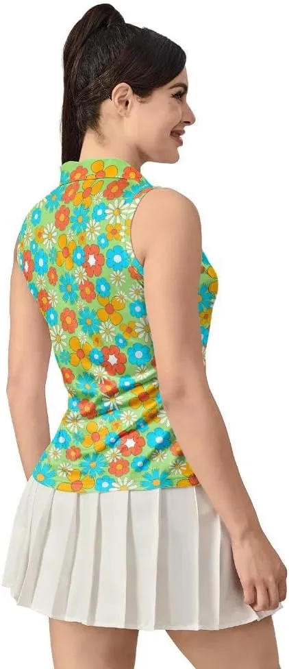 Funny Sleeveless Golf Polo for Women Sleeveless Quick Dry Polo Shirts Ladies Golf Shirts Golf Outfits for Women