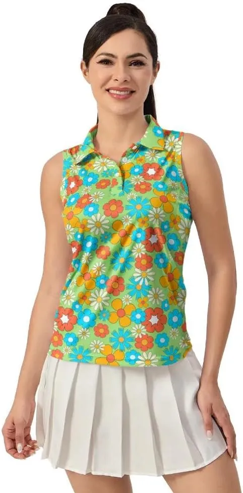 Funny Sleeveless Golf Polo for Women Sleeveless Quick Dry Polo Shirts Ladies Golf Shirts Golf Outfits for Women