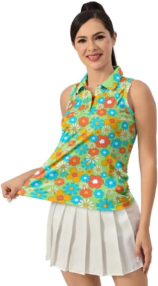 Funny Sleeveless Golf Polo for Women Sleeveless Quick Dry Polo Shirts Ladies Golf Shirts Golf Outfits for Women