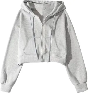 Gihuo Women s Waffle Knit Hoodie Long Sleeve Cropped Hooded Sweatshirts Zip Up Fashion Jacket with Kanga Pocket