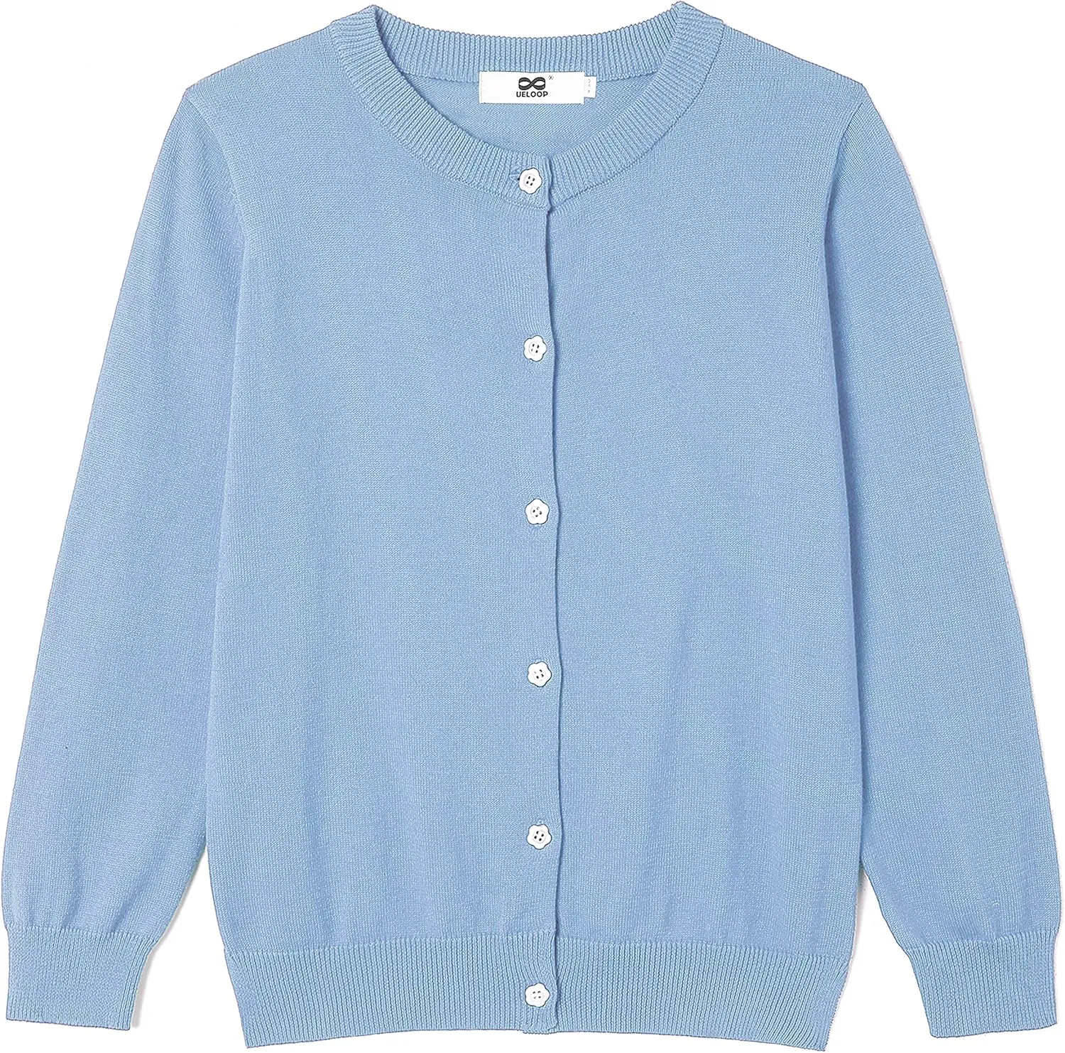 Girls' Cardigan Sweater [Cute Petal Buttons] Cotton Long Sleeve Crewneck Uniform Sweater for 5-14 Years Girls