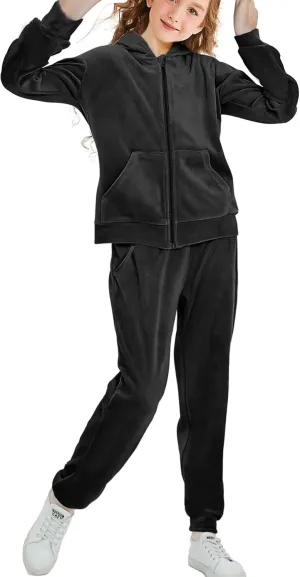 Girls Velour Tracksuit Sweatsuits Set 2 Piece Outfits Zip Up Hoodies and Pants Sportswear Jogging Suit