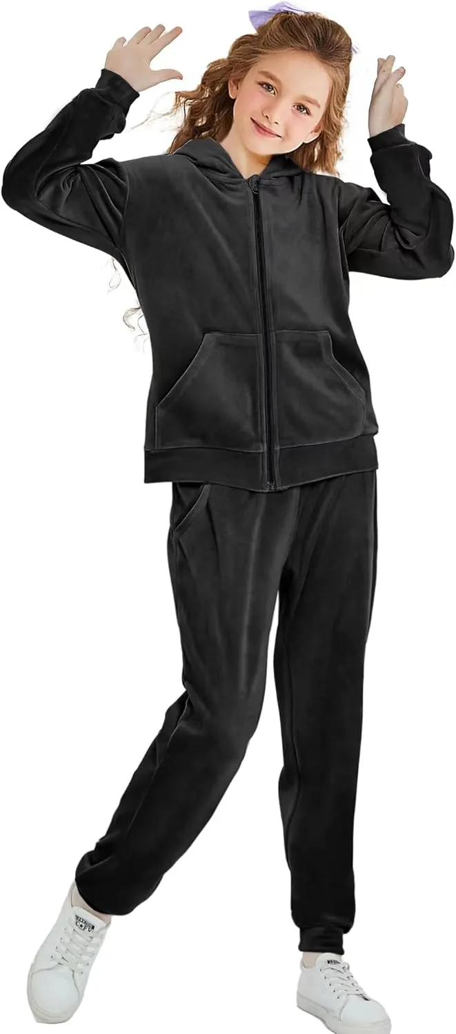 Girls Velour Tracksuit Sweatsuits Set 2 Piece Outfits Zip Up Hoodies and Pants Sportswear Jogging Suit