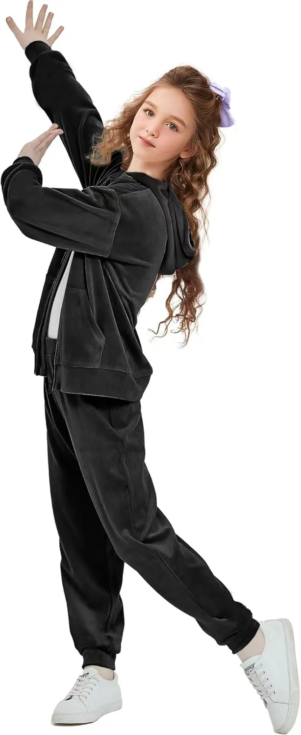 Girls Velour Tracksuit Sweatsuits Set 2 Piece Outfits Zip Up Hoodies and Pants Sportswear Jogging Suit
