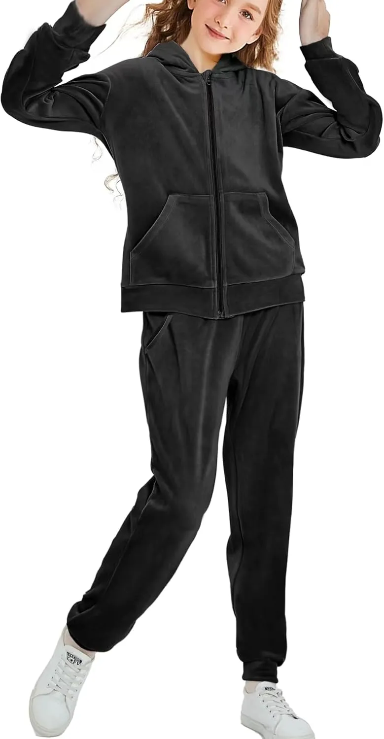 Girls Velour Tracksuit Sweatsuits Set 2 Piece Outfits Zip Up Hoodies and Pants Sportswear Jogging Suit