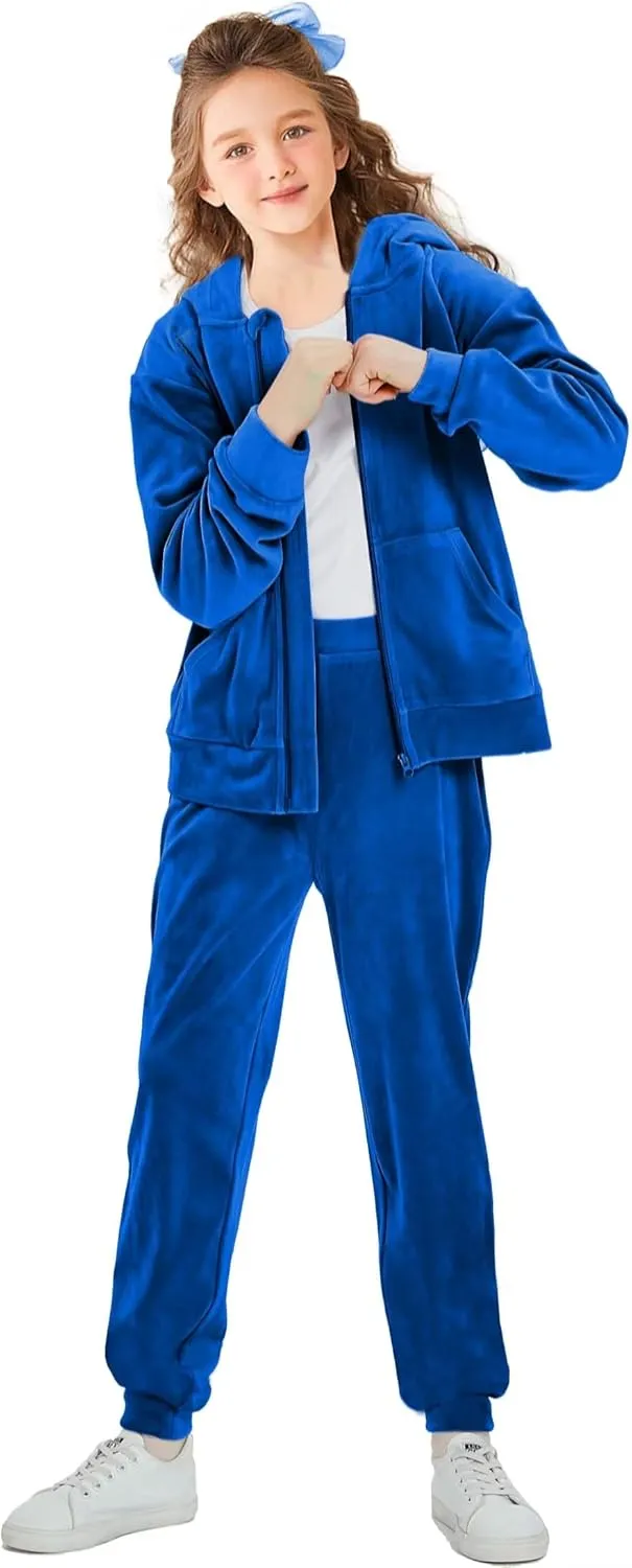 Girls Velour Tracksuit Sweatsuits Set 2 Piece Outfits Zip Up Hoodies and Pants Sportswear Jogging Suit