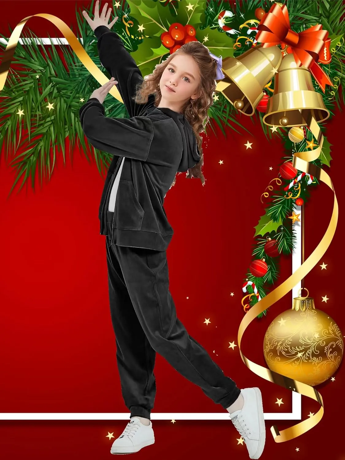 Girls Velour Tracksuit Sweatsuits Set 2 Piece Outfits Zip Up Hoodies and Pants Sportswear Jogging Suit