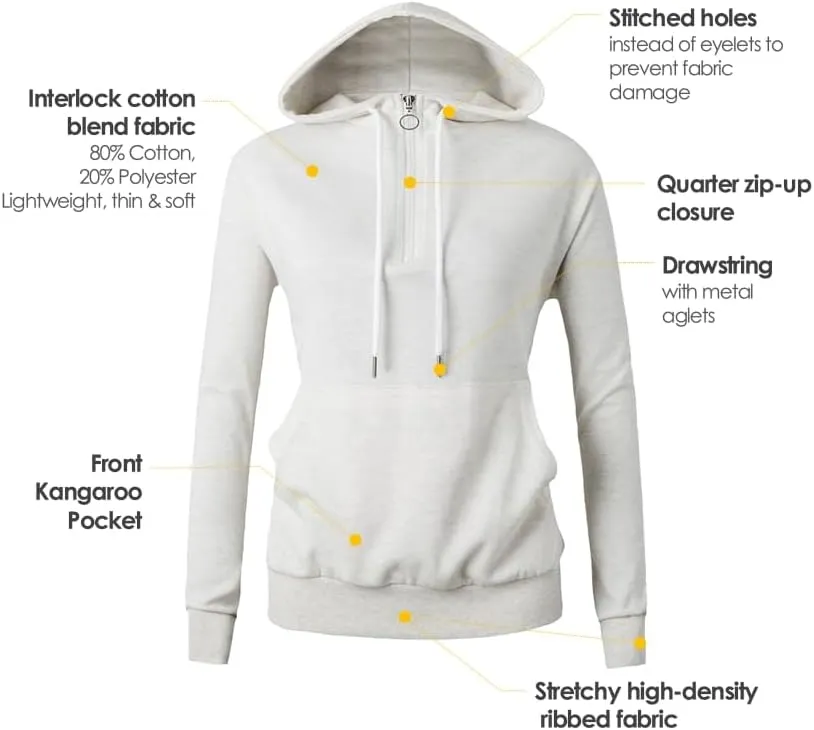 GIVON Womens Lightweight Thin Quarter Zip Up Pullover Hoodie Sweatshirt with Plus Size