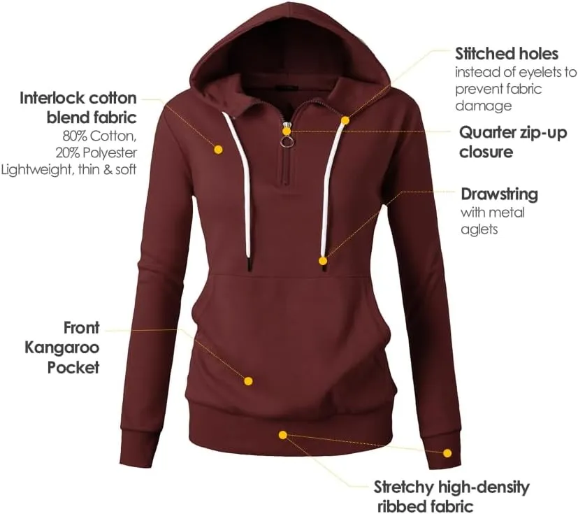GIVON Womens Lightweight Thin Quarter Zip Up Pullover Hoodie Sweatshirt with Plus Size