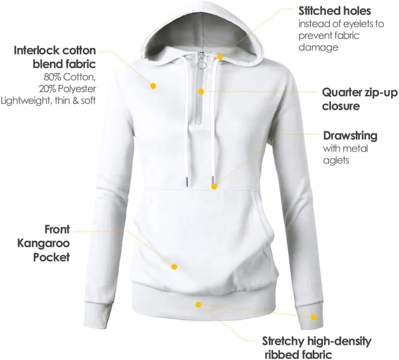 GIVON Womens Lightweight Thin Quarter Zip Up Pullover Hoodie Sweatshirt with Plus Size