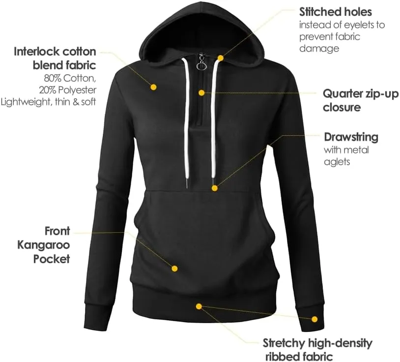 GIVON Womens Lightweight Thin Quarter Zip Up Pullover Hoodie Sweatshirt with Plus Size