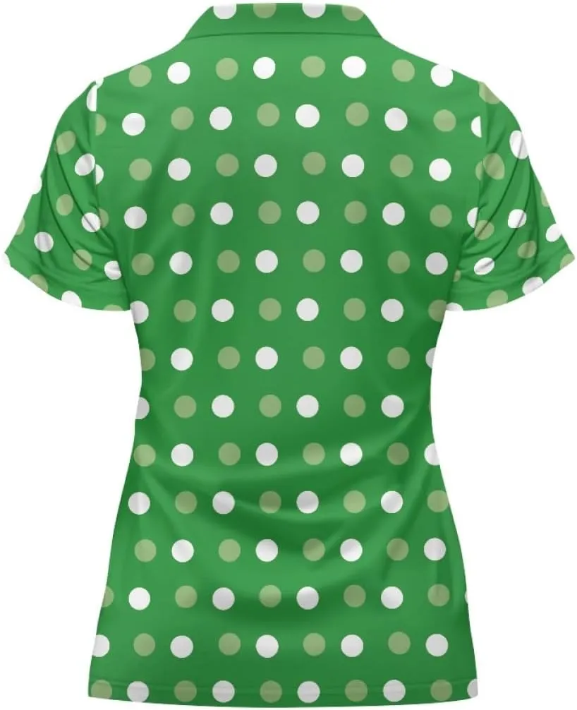 GLUDEAR Womens Polka Dots Golf Shirts Short Sleeve Sun Protection Golf Shirts Quick Dry Zipper Collared Polos
