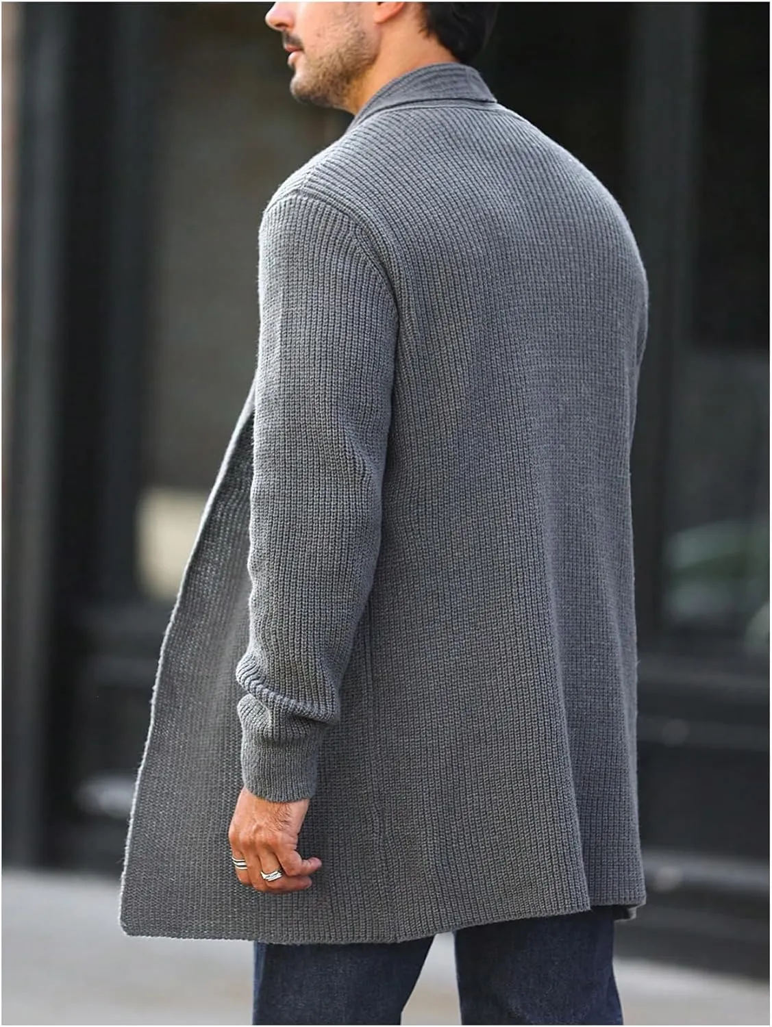 GORGLITTER Men's Open Front Cardigan Long Sleeve Shawl Collar Casual Sweater