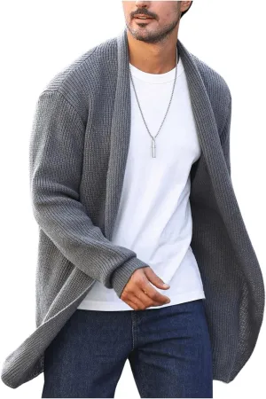 GORGLITTER Men's Open Front Cardigan Long Sleeve Shawl Collar Casual Sweater