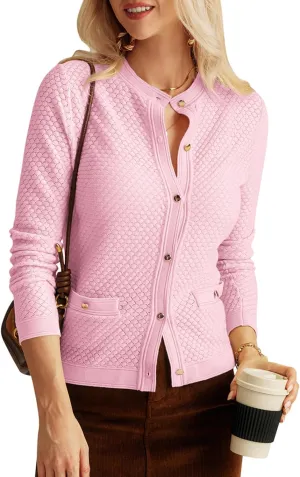 GRACE KARIN Womens 2024 Cardigan Sweaters Dressy Long Sleeve Button Down Sweater Jacket Open Front Sweater with Pockets