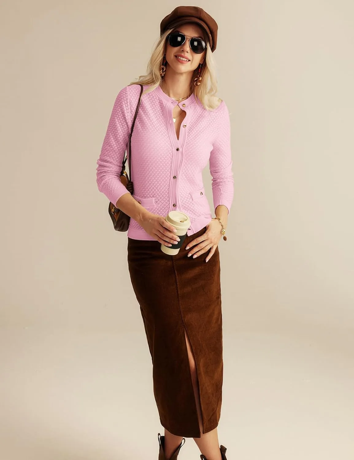 GRACE KARIN Womens 2024 Cardigan Sweaters Dressy Long Sleeve Button Down Sweater Jacket Open Front Sweater with Pockets