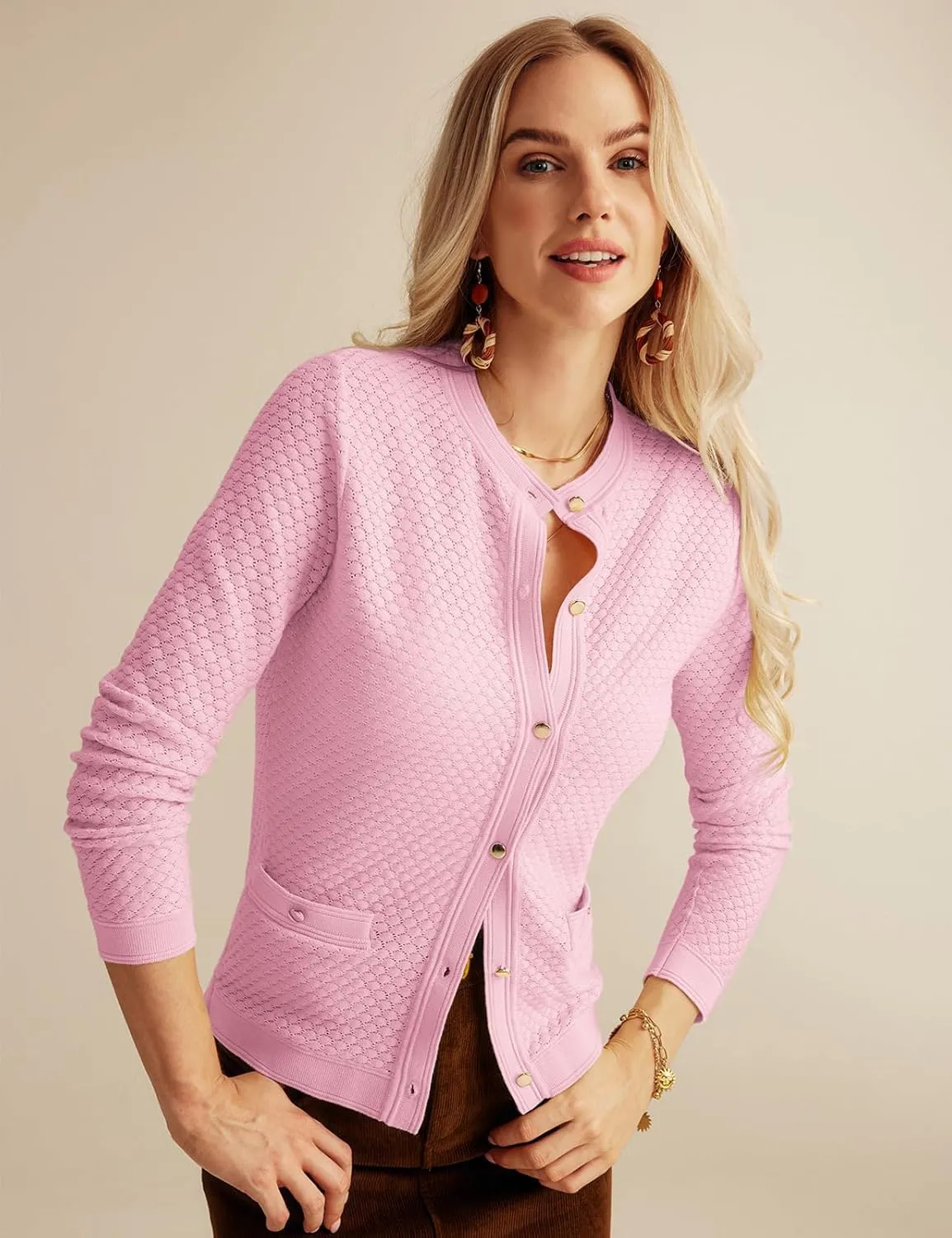GRACE KARIN Womens 2024 Cardigan Sweaters Dressy Long Sleeve Button Down Sweater Jacket Open Front Sweater with Pockets
