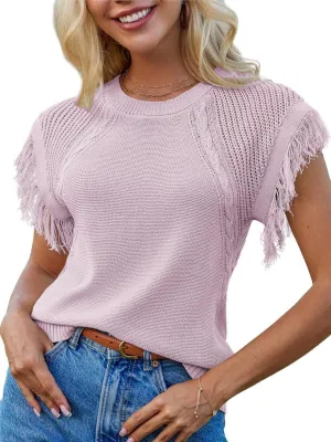 GRACE KARIN Womens Sleeveless Sweater Vest Fringe Cap Sleeve Sweater Casual Crew Neck Loose Fit Pullover Tank Tops S-2XL