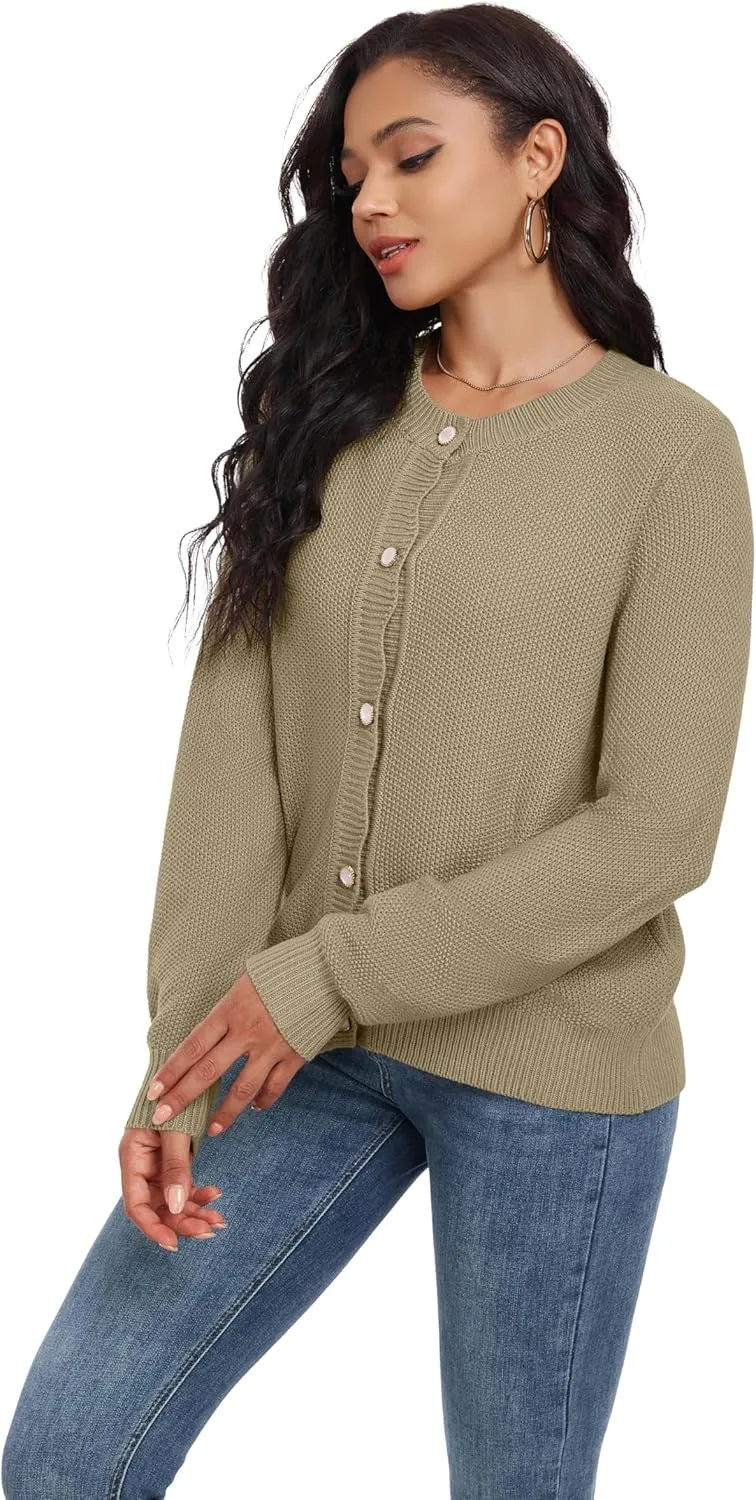 GRECERELLE Women Knit Cardigan Sweaters Long Sleeve Open Front Button Down Casual Trendy Jackets Outwear