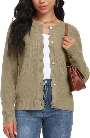 GRECERELLE Women Knit Cardigan Sweaters Long Sleeve Open Front Button Down Casual Trendy Jackets Outwear