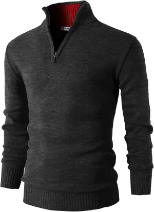 H2H Mens Casual Slim Fit Pullover Sweaters Long Sleeve Knitted Fabric Zip Up Mock Neck Polo Sweater